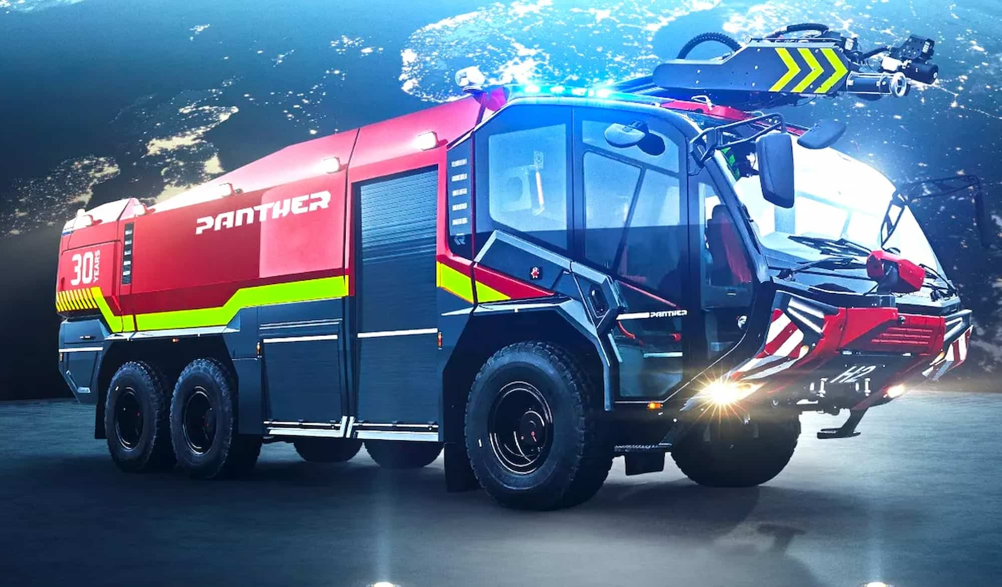 Rosenbauer создал пожарную машину Panther 6×6 Electric: она выглядит так, будто прилетела с Марса